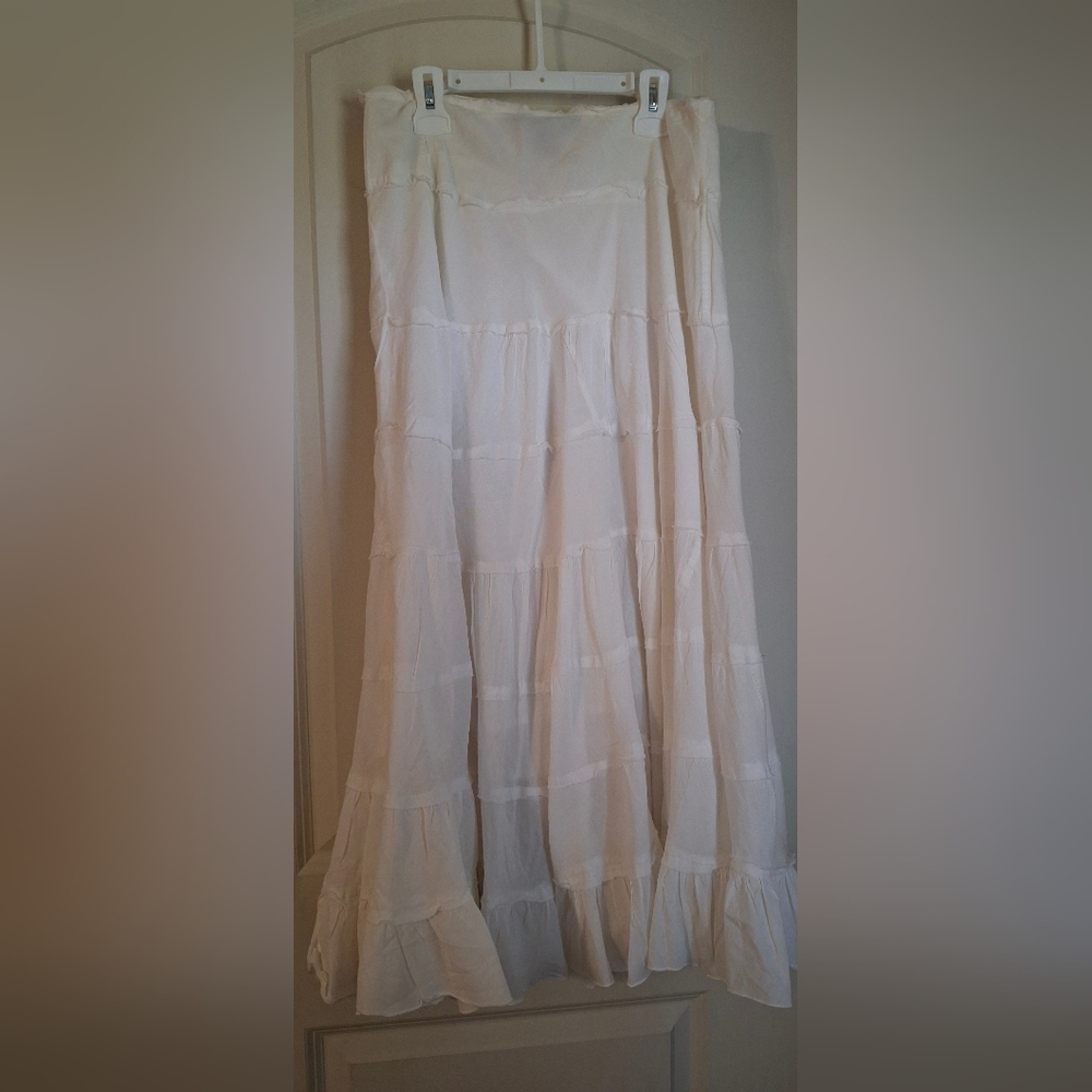 Vintage White Ruffle Cotton Maxi Skirt Sz Small Cotton Westen Coastal Beachy